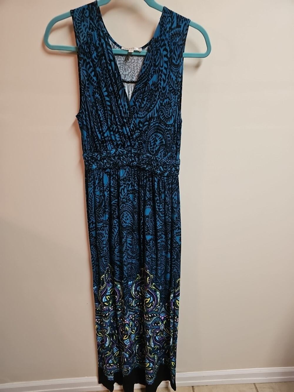 Spense Teal With Purple Green Paisley Maxi Dress Size PM